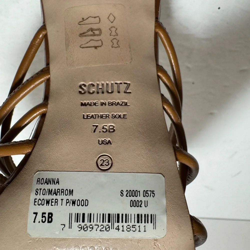 SCHUTZ Roanna Strappy Wood-Bead Brown Slide Block Heel Sandals Size 7.5 - Picture 14 of 14